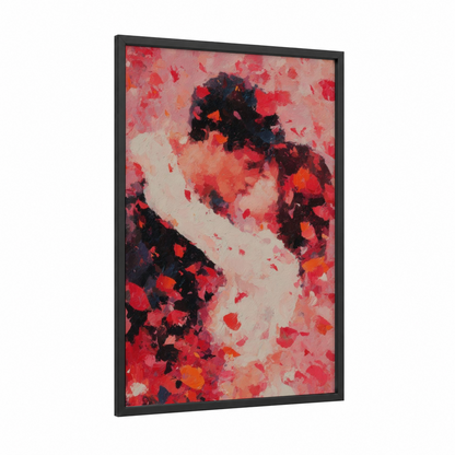 Crimson Romance framed valentine's day print — black wood frame — red and black palette