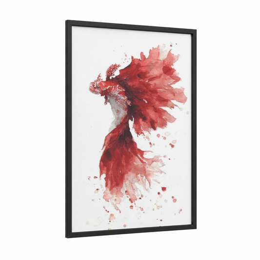 Crimson Nudibranch framed art print — black wood frame — red and salmon pink palette