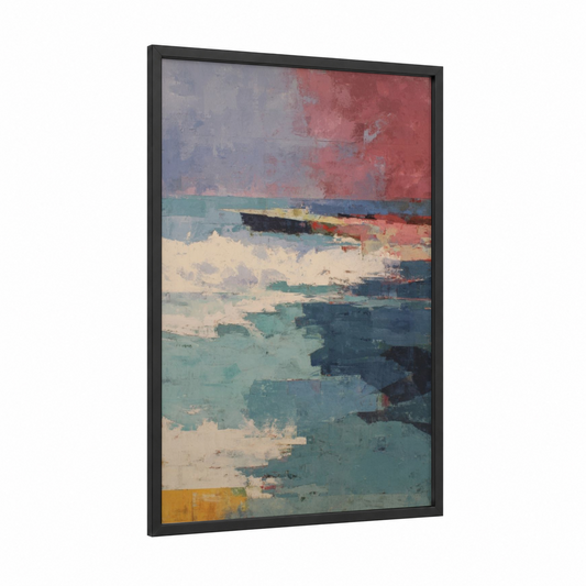 Coastal Island Abstract framed art print — black wood frame — teal palette