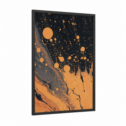 Cosmic Supernova framed art print — black wood frame — gold and black palette