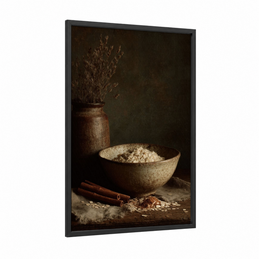 Rustic Sweet Still Life framed art print — black wood frame — brown and espresso palette