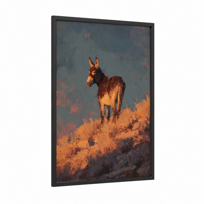 Golden Mule framed art print — black wood frame — gold and teal palette