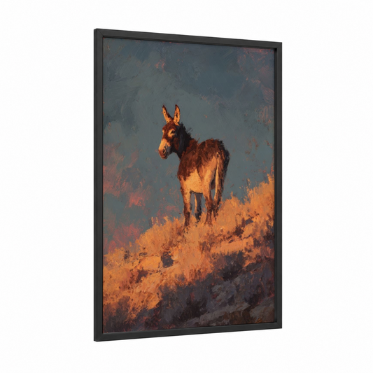 Golden Mule framed art print — black wood frame — gold and teal palette