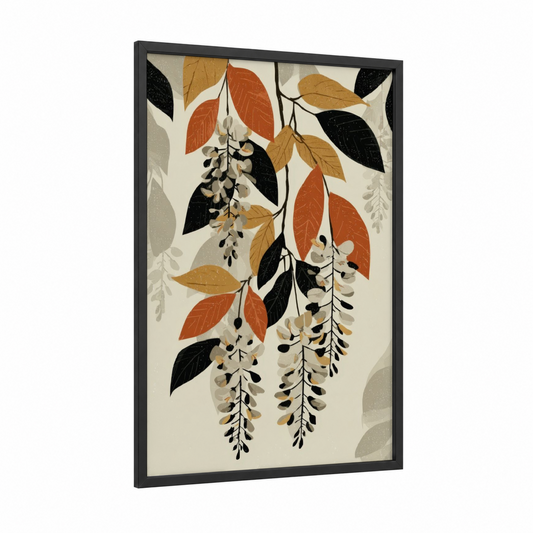 Autumn Wisteria framed art print — black wood frame — gold and black palette