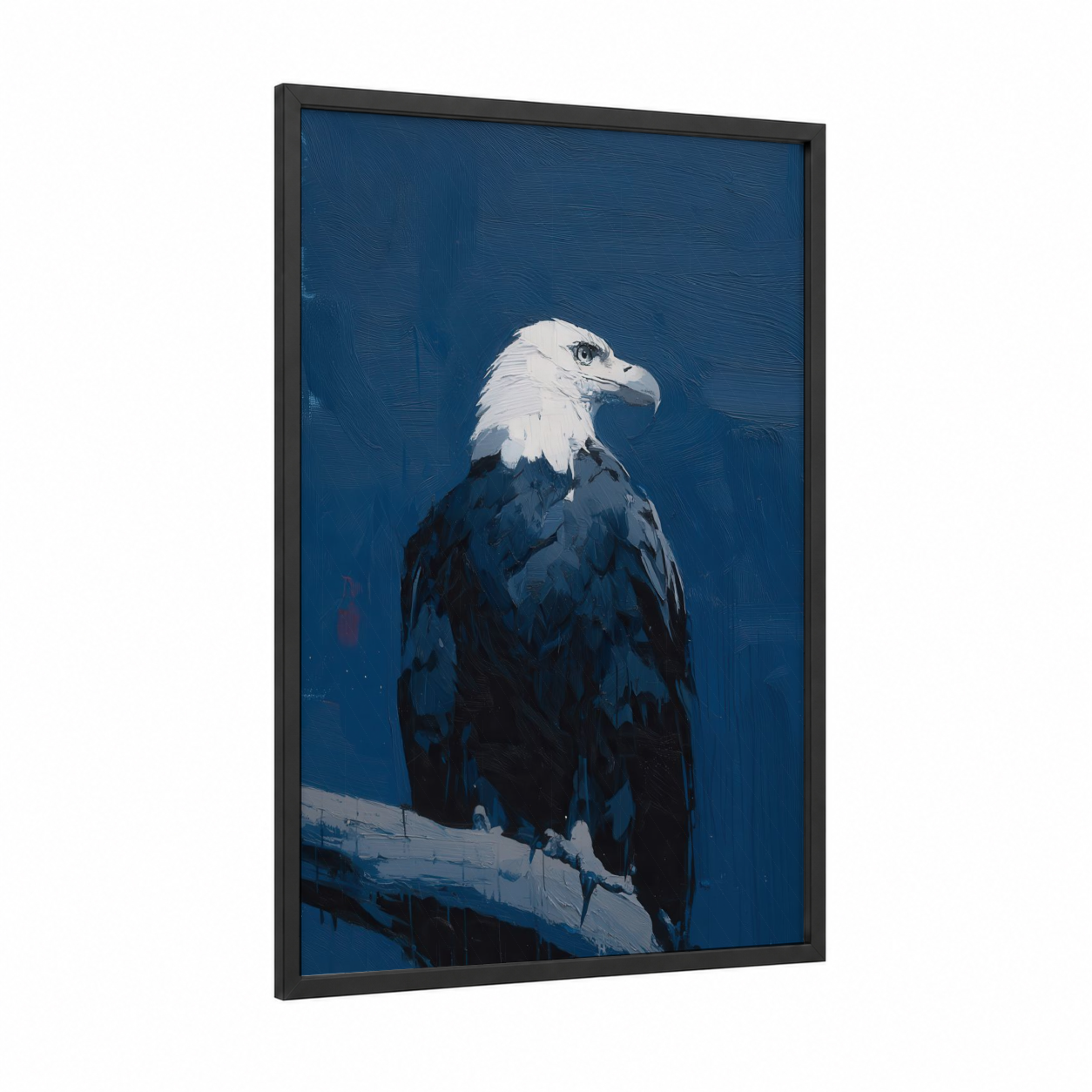 Majestic Blue Eagle framed art print — black wood frame — blue and white palette