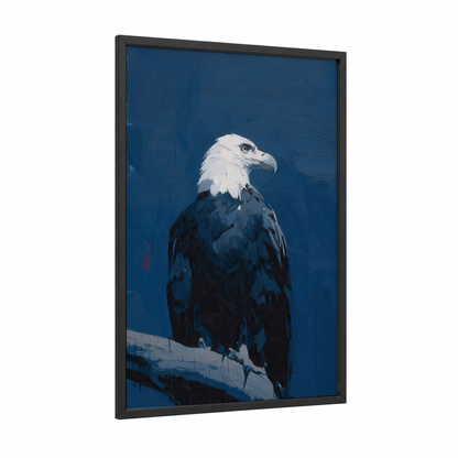 Majestic Blue Eagle framed art print — black wood frame — blue and white palette