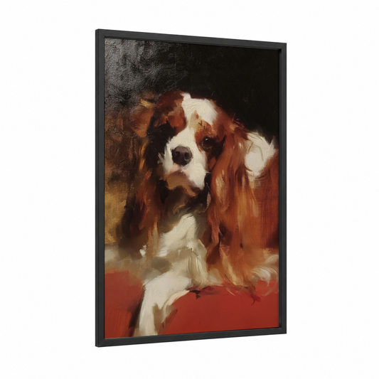 Gentle Spaniel framed art print — black wood frame — russet and cream palette