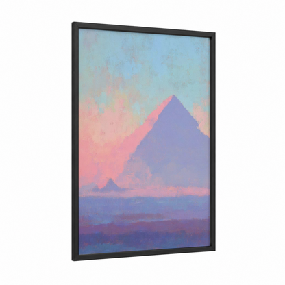 Pyramid Dawn framed great pyramid of giza print — black wood frame — pink and lavender palette