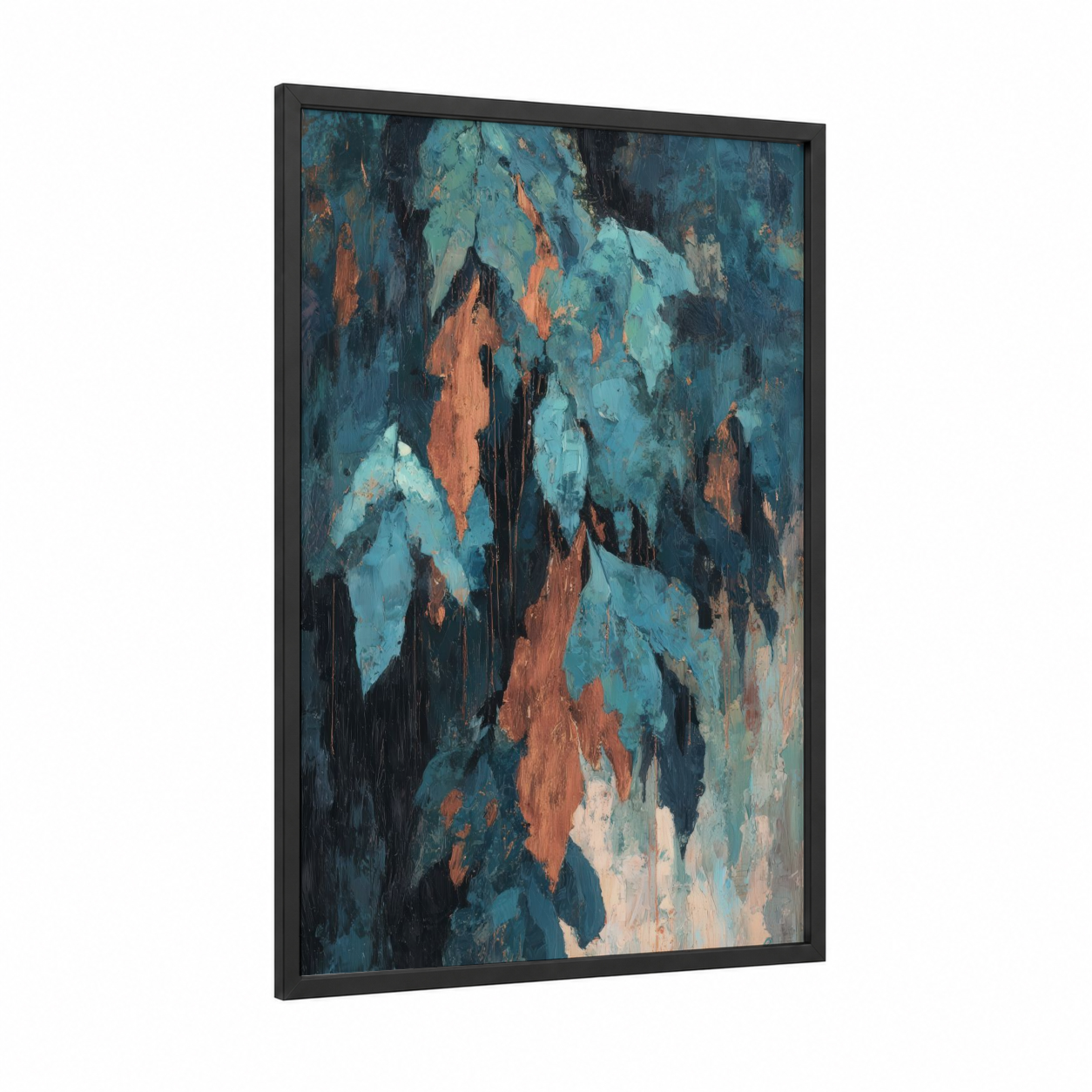 Weathered Cedar framed cedar tree print — black wood frame — teal and orange palette