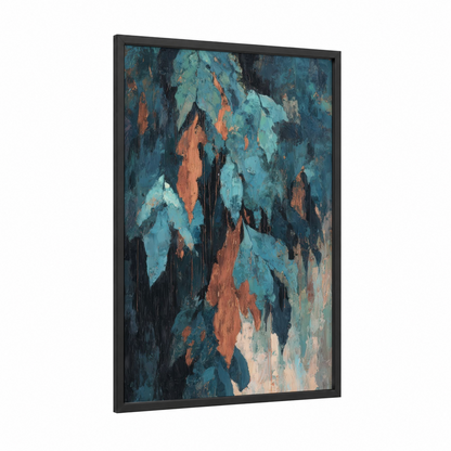 Weathered Cedar framed cedar tree print — black wood frame — teal and orange palette