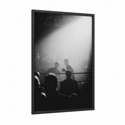 Classic Boxing Ring framed art print — black wood frame — black and white palette
