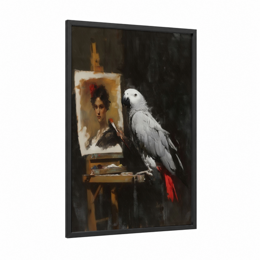 Artistic Parrot framed safari parrots print — black wood frame — black and gold palette