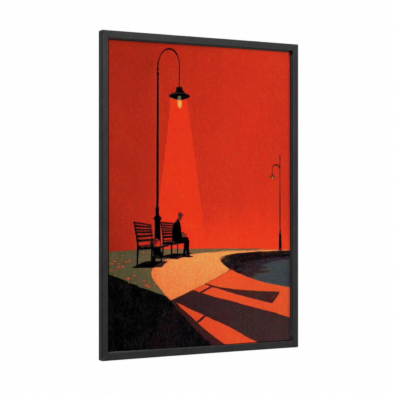 Luminous Dock framed docks and piers print — black wood frame — red and black palette