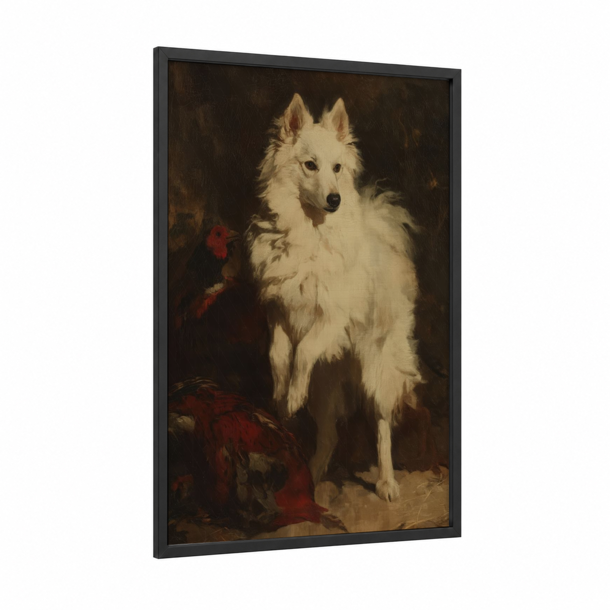 Cream Spitz Portrait framed art print — black wood frame — cream and espresso palette