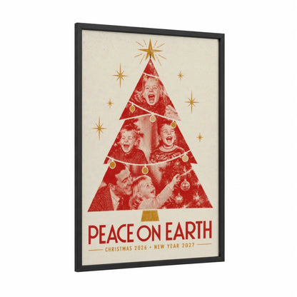 Vintage Christmas Peace On Earth Wall Art framed art print — black wood frame — red and gold palette