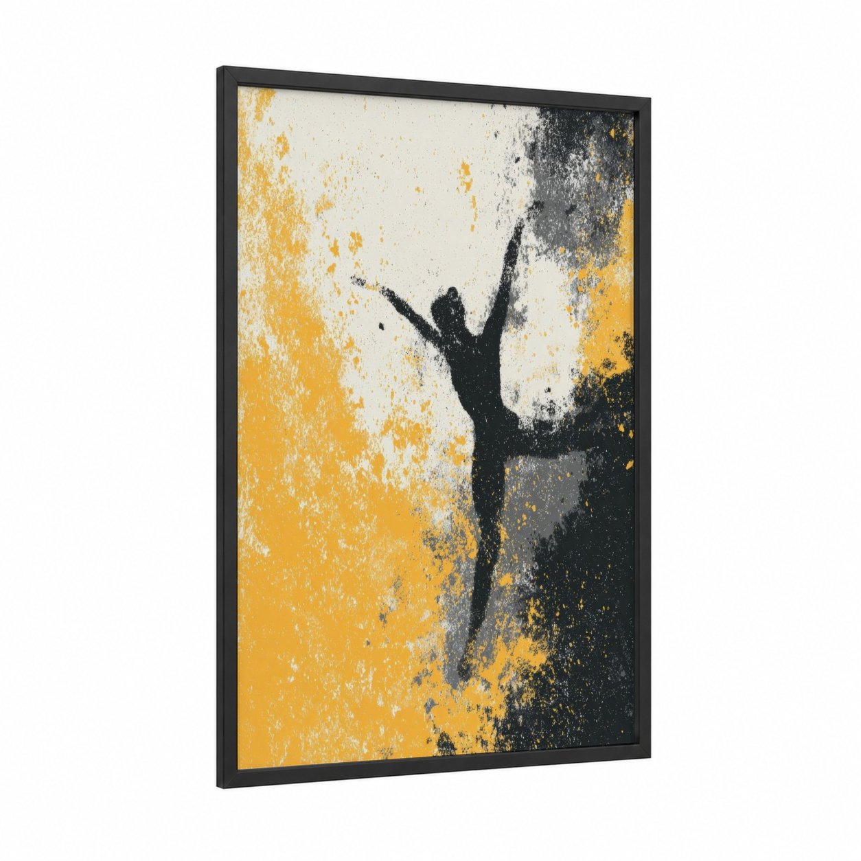 Victory Leap Gymnast framed gymnastics print — black wood frame — gold and black palette