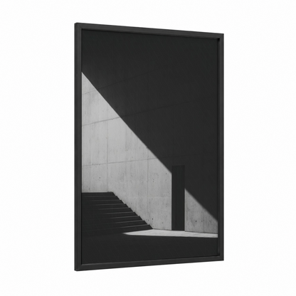 Minimalist Gate framed art print — black wood frame — black and white and gray palette