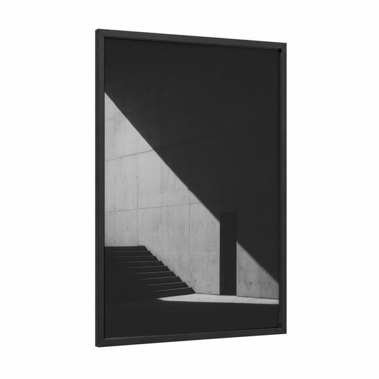 Minimalist Gate framed art print — black wood frame — black and white and gray palette