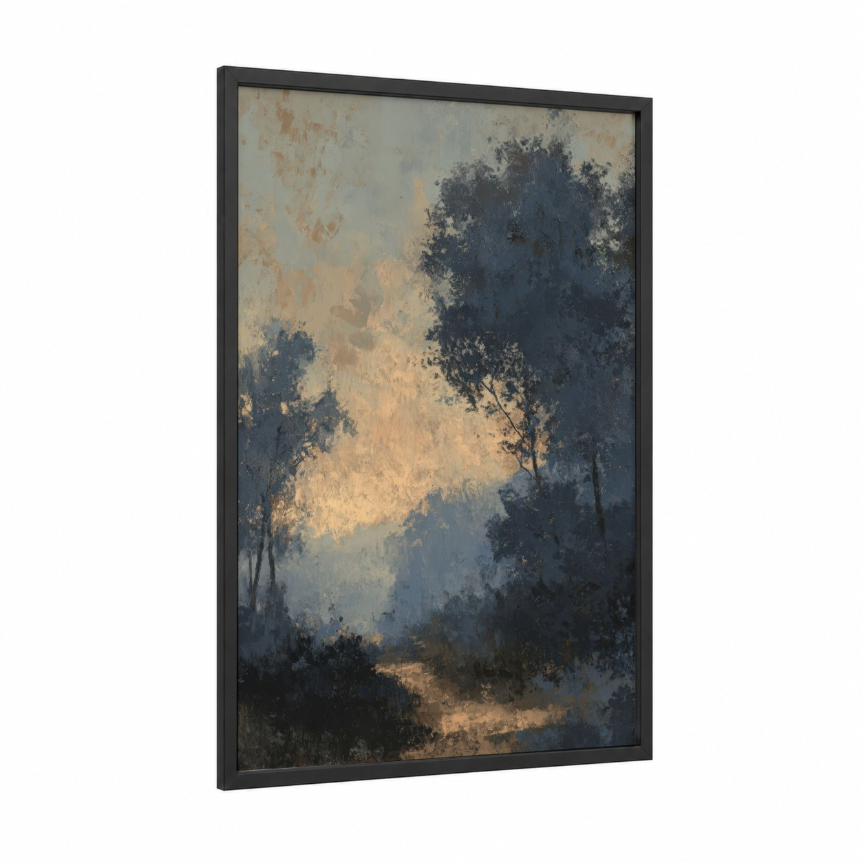 Golden Oak Forest framed art print — black wood frame — gold and gray palette