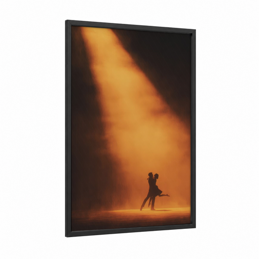 Golden Ballet Lift framed art print — black wood frame — gold and black palette