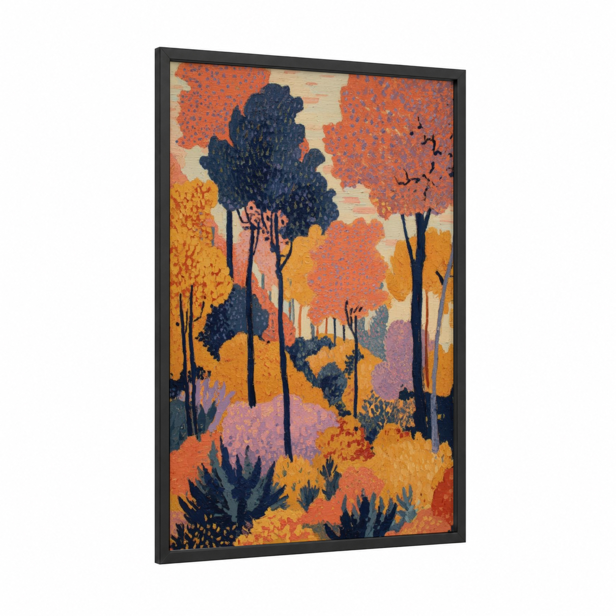 Autumn Grain Field framed art print — black wood frame — gold and orange palette