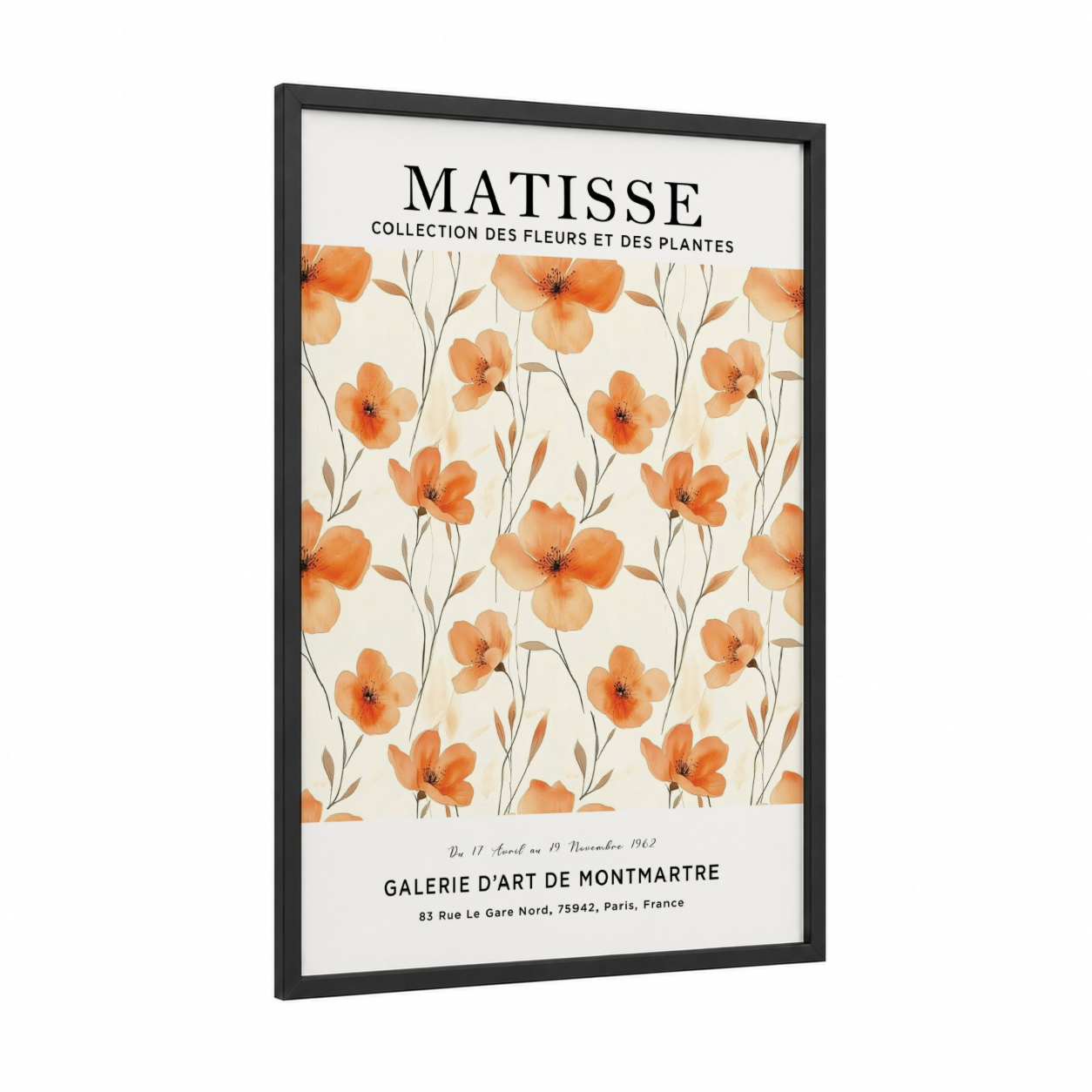 Matisse Poppies framed abstract flower print — black wood frame — peach and cream palette