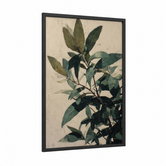 Vintage Olive Branch framed olive tree print — black wood frame — sage green and cream palette
