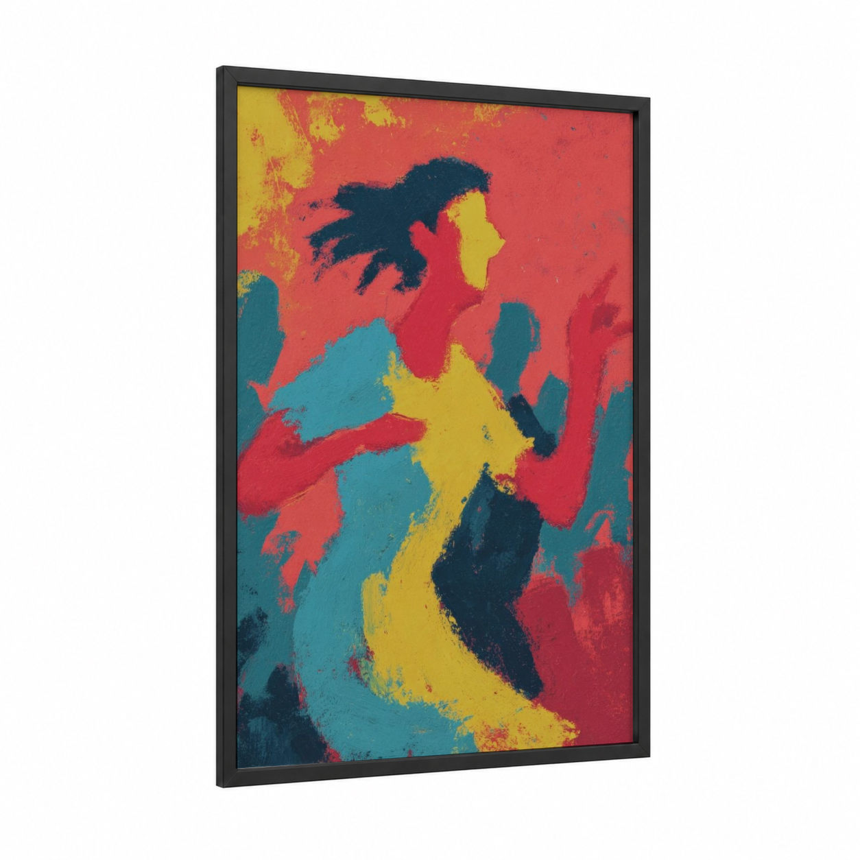 Dynamic Zumba Energy framed art print — black wood frame — red and yellow palette