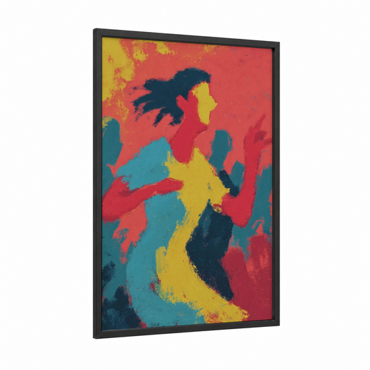 Dynamic Zumba Energy framed art print — black wood frame — red and yellow palette