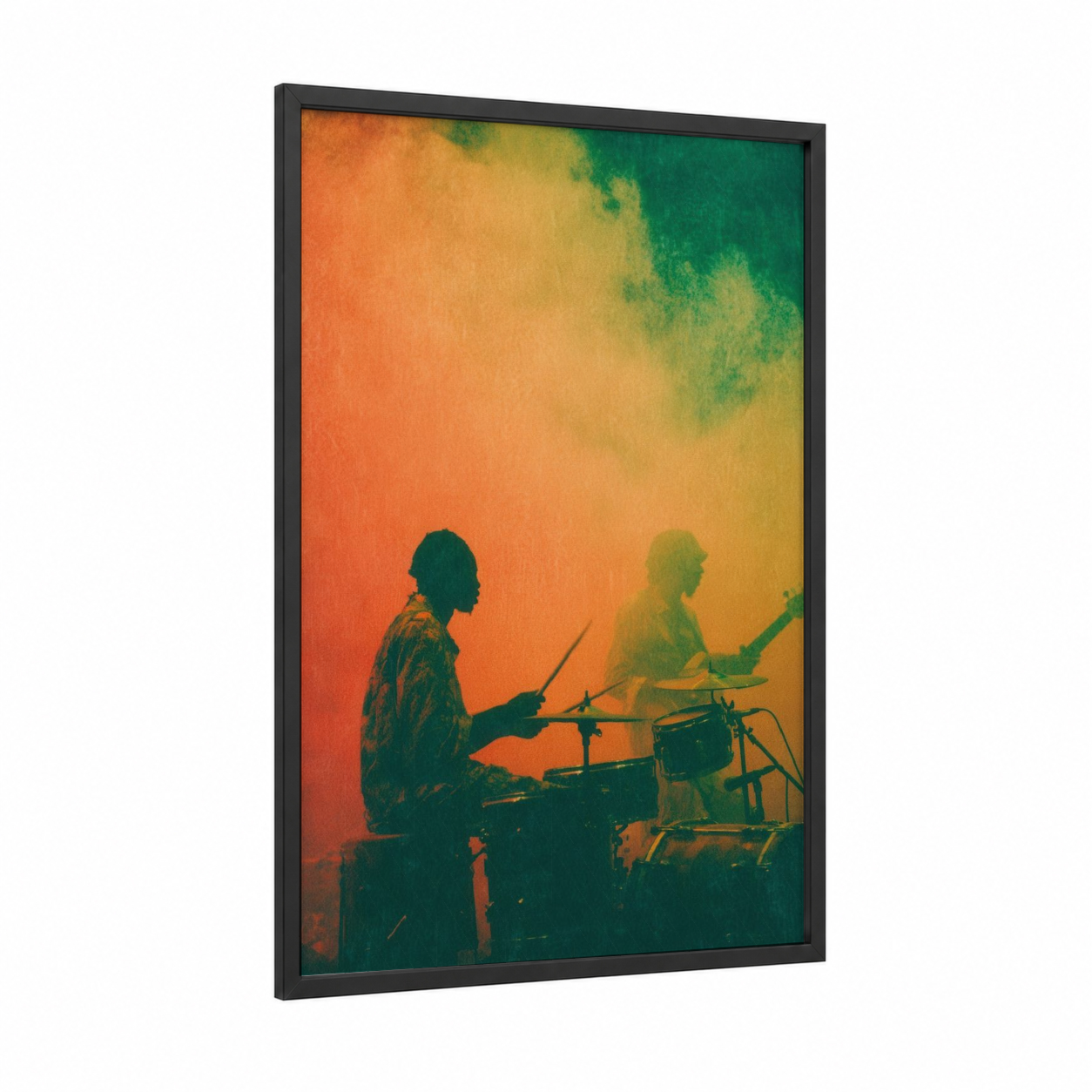 Vintage Reggae Band framed art print — black wood frame — orange and teal palette