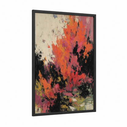 Crimson Anemone framed sea anemone print — black wood frame — red and black and gold palette