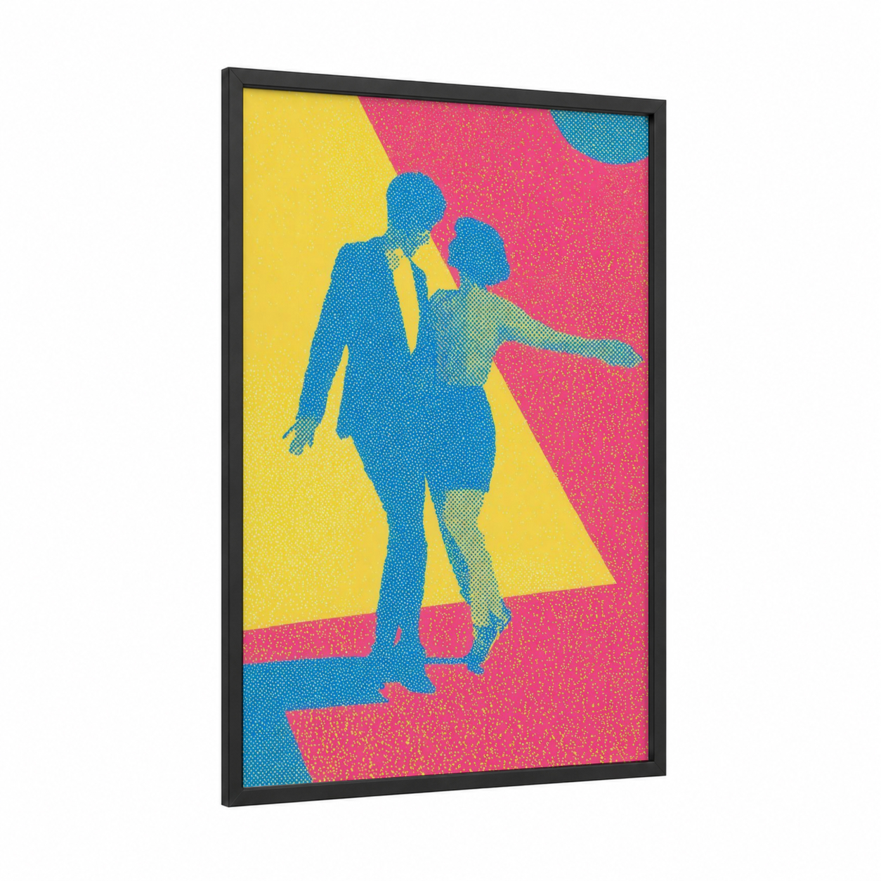 Disco Dancers framed art print — black wood frame — magenta and yellow gold palette
