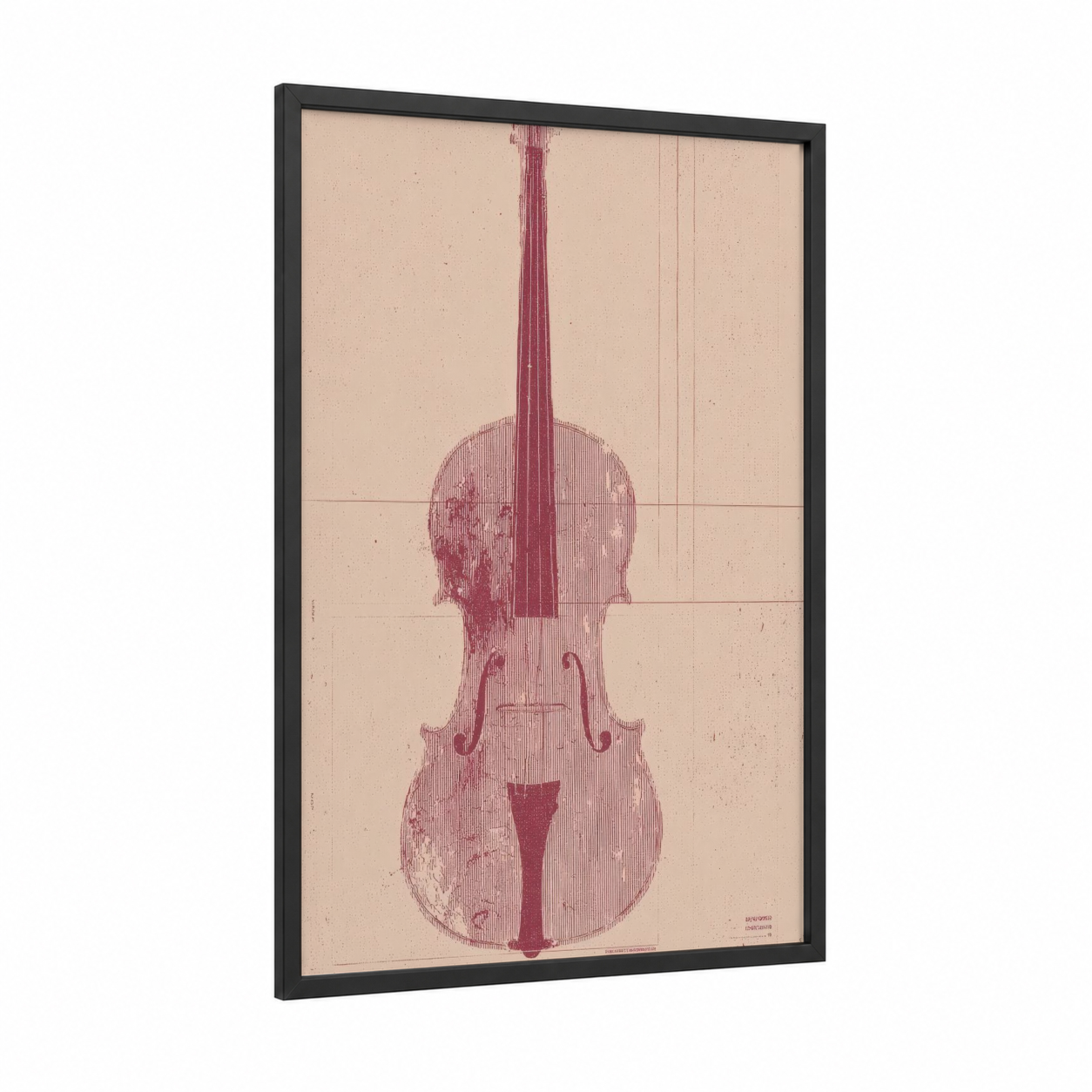 Vintage Violin framed art print — black wood frame — maroon and beige palette