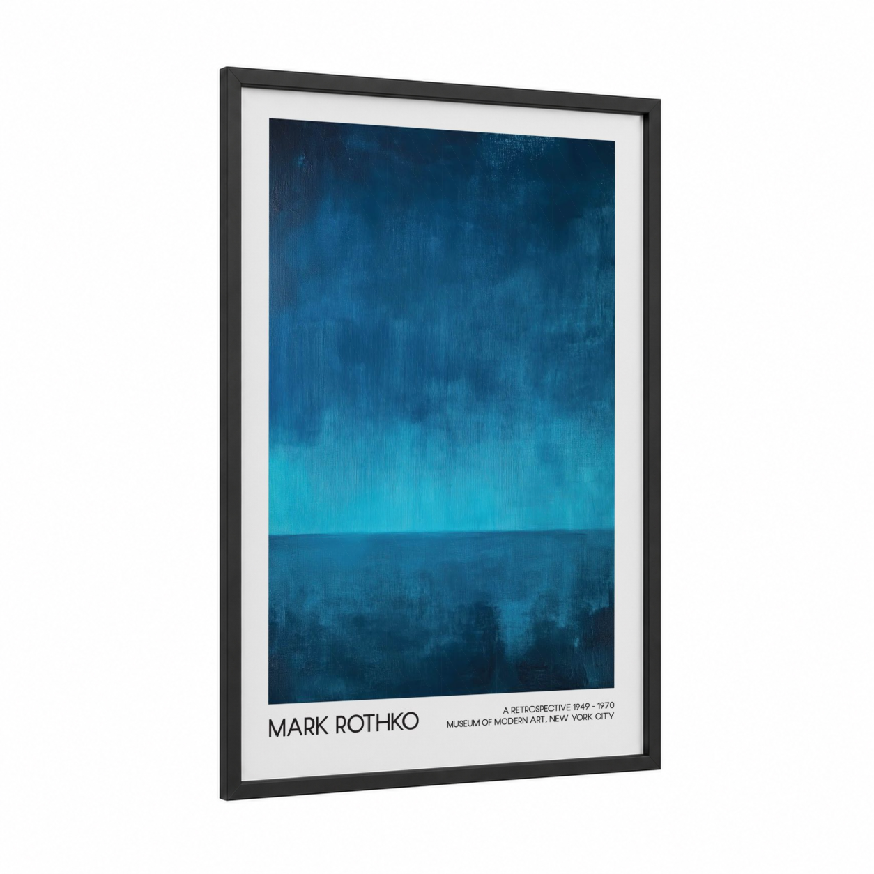 Coastal Abstraction framed abstract classic print — black wood frame — blue and turquoise palette