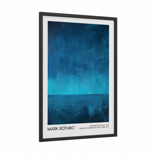 Coastal Abstraction framed abstract classic print — black wood frame — blue and turquoise palette