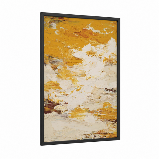 Golden Cheese Abstract framed art print — black wood frame — gold and cream palette