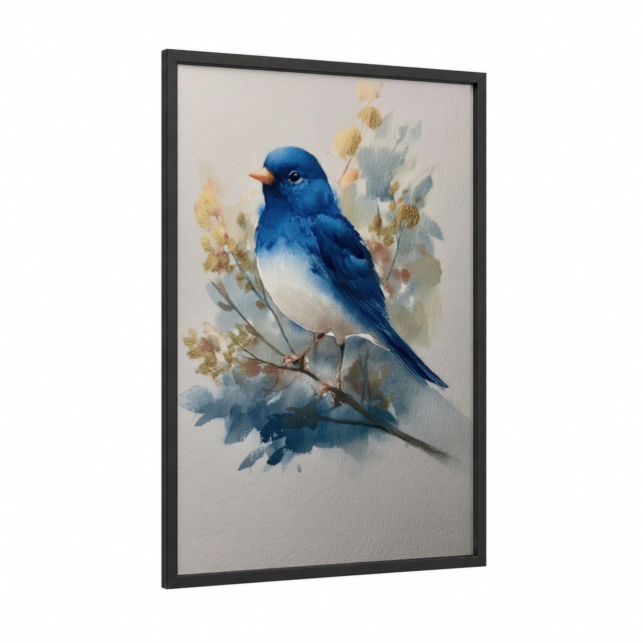 Azure Kiwi framed art print — black wood frame — blue and cream palette