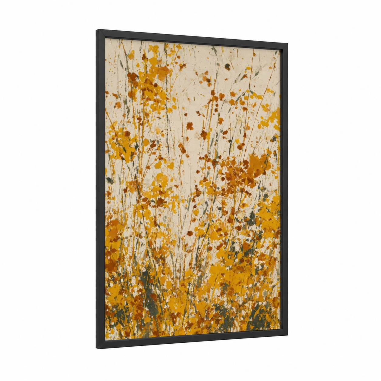 Golden Grain Field framed art print — black wood frame — yellow gold and cream palette