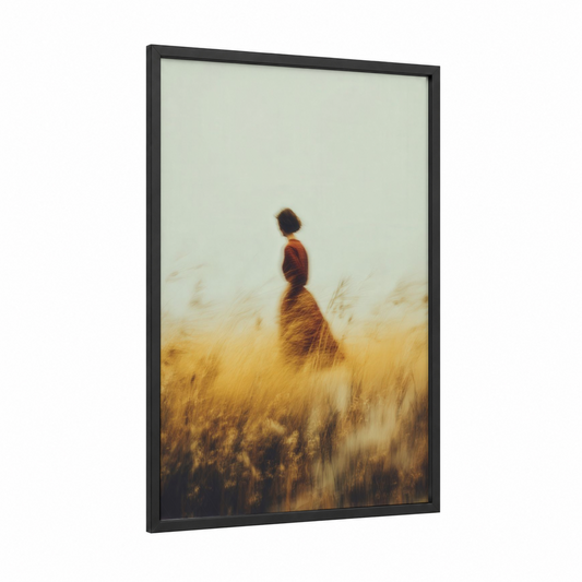 Golden Grain Field framed art print — black wood frame — gold and russet palette