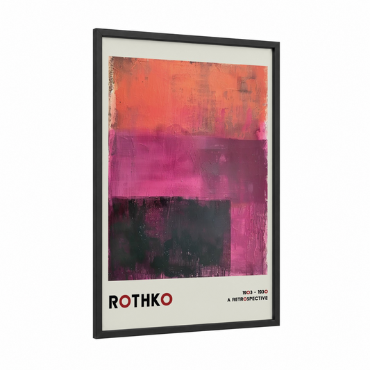 Rothko Sunset framed abstract classic print — black wood frame — magenta and maroon palette