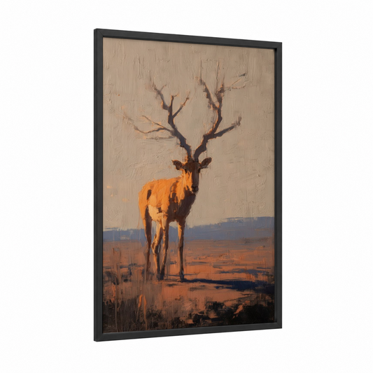 Golden Antelope framed art print — black wood frame — gold and russet palette