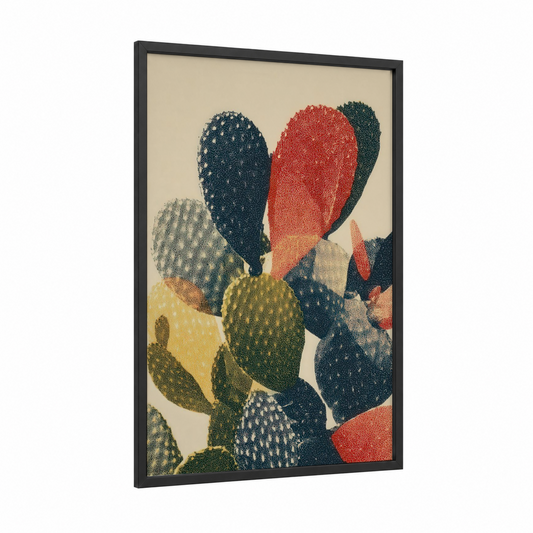 Desert Cactus Cluster framed art print — black wood frame — gold and teal palette