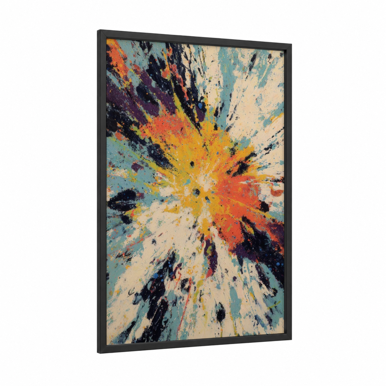 Radiant Sea Urchin framed art print — black wood frame — gold and teal palette