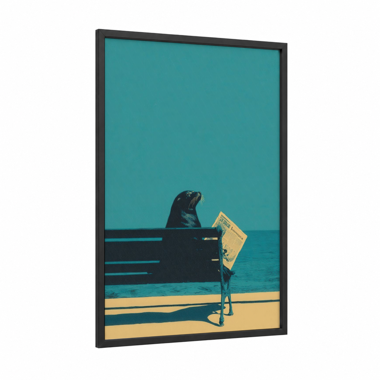 Reading Seal framed art print — black wood frame — teal and cream palette