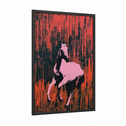 Pink Arabian Horse framed art print — black wood frame — red and pink palette