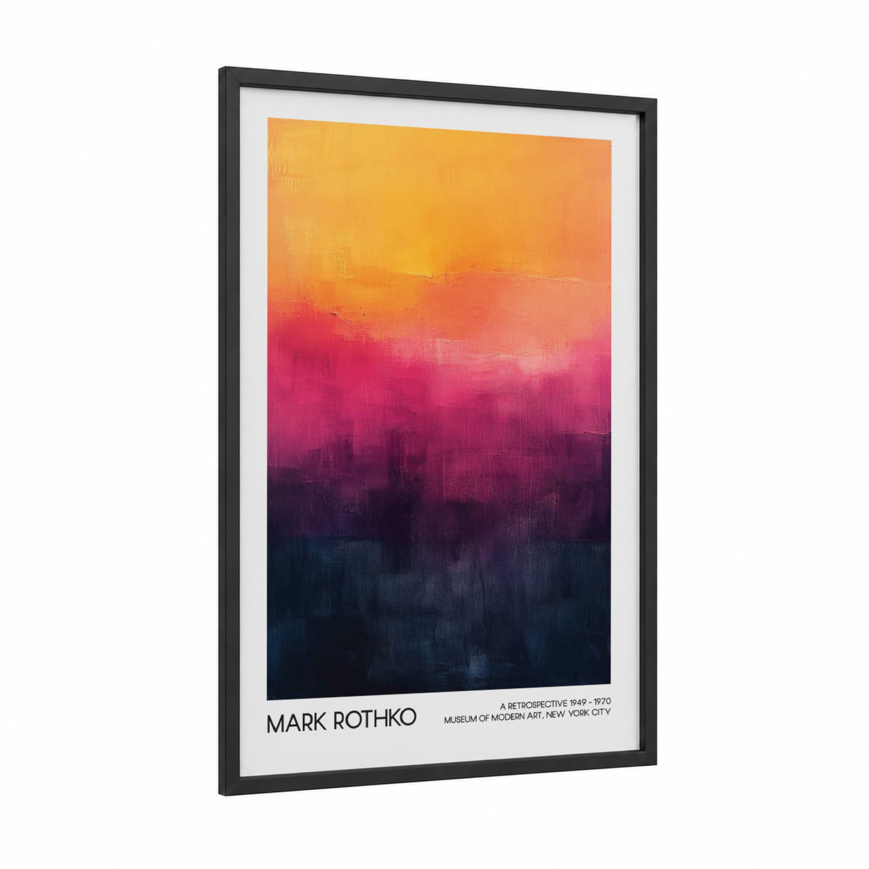 Crimson Gradient Abstraction framed abstract classic print — black wood frame — gold and magenta palette