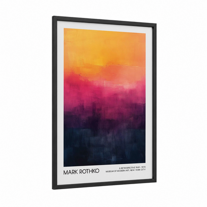 Crimson Gradient Abstraction framed abstract classic print — black wood frame — gold and magenta palette