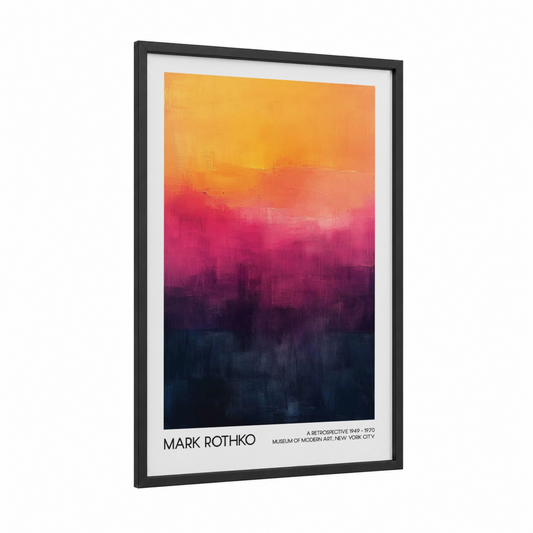 Crimson Gradient Abstraction framed abstract classic print — black wood frame — gold and magenta palette