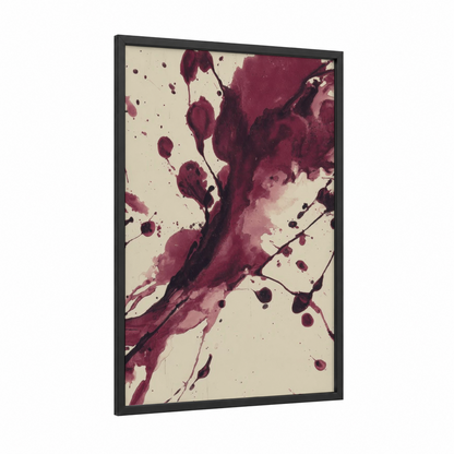 Crimson Wine Splash framed red wine print — black wood frame — maroon and cream palette