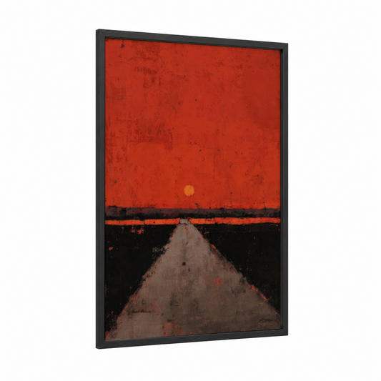 Crimson Highway framed road and highways print — black wood frame — red and black palette